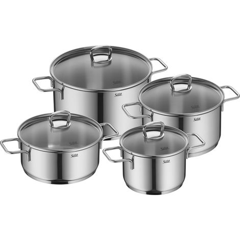 ensemble de casseroles 4 pièces, casseroles avec couvercles en verre, casseroles à induction, acier inoxydable poli, casserole à induction, non revêtues, passent au four (1/5)