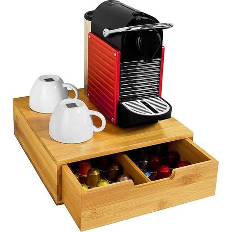 Porte Capsules de Café Nespresso Dolce Gusto Lavazza Boîtee Rangement à Tiroirs Pour Capsules de Thé et Café en Bambou