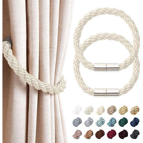 2er-Set magnetische Gardinenhalter, modernes und schlichtes Design – Praktische, dekorative Raffhalter aus geflochtenem Seil für dünne und dicke Gardinen, für Fenster in Wohn- und Büroräumen (Beige)