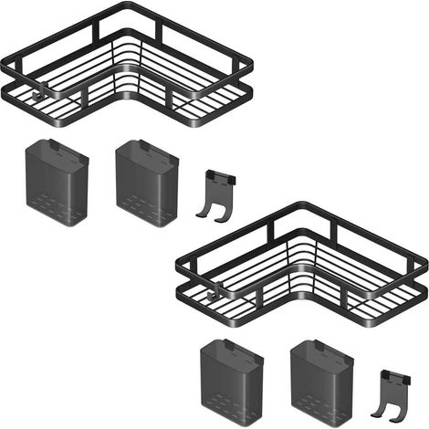 Lot de 5 étagères adhésives antirouille en acier inoxydable pour salle de bain, grande capacité (4 pièces). (1/5)