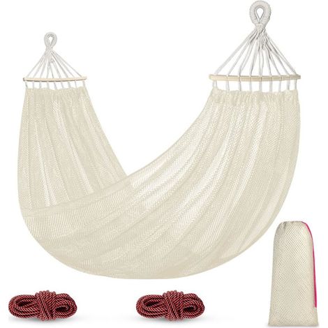 Filiyano-Hamac d'extérieur, ultra doux et respirant, hamac en filet de nylon frais avec bois (1/4)