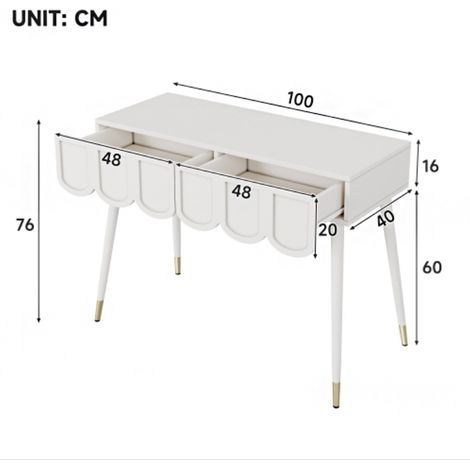 Coiffeuse, table de toilette – 2 tiroirs, pieds en métal, blanche, dimensions 100 x 40 x 76 cm – Épurée et fonctionnelle (1/5)