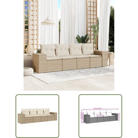 The Living Store 4-tlg. Garten-Sofagarnitur mit Kissen Beige Poly Rattan - Gartensofas - Outdoor Möbel - Gartenmöbel Set - Rattan Gartenmöbel - Polyethylen Gartenmöbel (1/3)