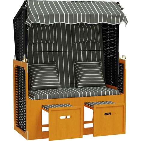 Maison Exclusive - Strandkorb mit Kissen Poly Rattan & Massivholz