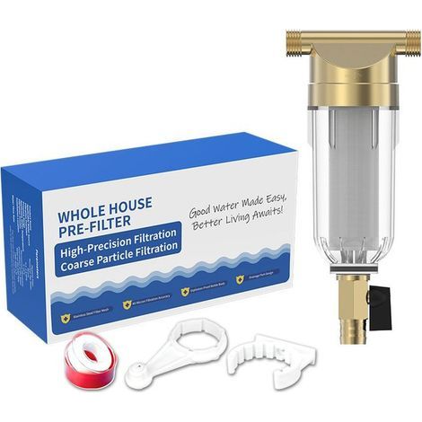 Préfiltre 3/4 po avec filtration cyclonique des sédiments (adapté pour toute la maison et l'eau de puits) — Filtre réutilisable pour l'alimentation en eau du lave-linge préfiltre sans BPA (1/5)
