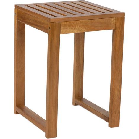 Tabouret de salle de bain en bois d'acacia finition laquée - bois d'acacia naturel laqué (1/5)