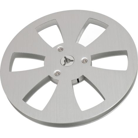 Bobine réceptrice vide 1/4" (7 pouces) en alliage d'aluminium, 6 trous, pour enregistrement sur bande magnétique (argentée). (1/5)