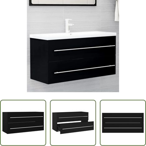 Badezimmer Schrank -  Waschbeckenunterschrank Schwarz 100x38,5x48 cm Holzwerkstoff (1/5)