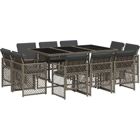 vidaXL Set da Pranzo da Giardino 11pz con Cuscini in Polyrattan Grigio (1/5)