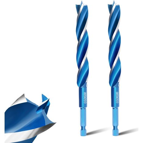 Set di 2 punte da trapano professionali per legno elicoidali da 14 mm x 155 mm con punta pilota e attacco esagonale da 1/4 di pollice per la lavorazione del legno.
