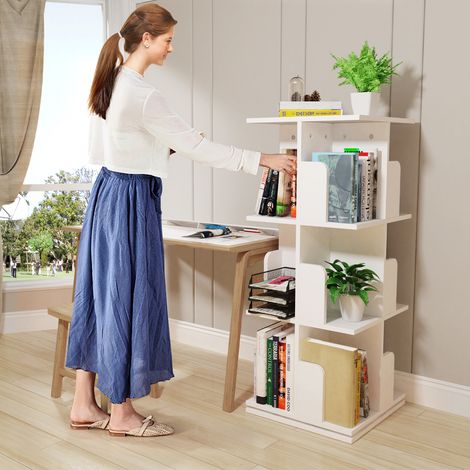 Hofuton Bibliothèque à 3 Niveaux, Bibliothèque Rotative à 360° pour Enfants et Adultes, 40 x 40 x 98 cm, Blanc (1/5)
