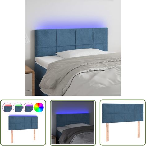 The Living Store Tête de lit à LED Bleu foncé 100x5x78/88 cm Velours - Tête De Lit Led - Tête De Lit Velours - Tête De Lit Moderne - Éclairage Led - Têtière De Lit (1/5)