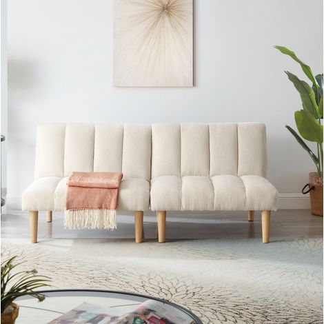 Canapé convertible 2 places avec dossier réglable 3 positions, en velours côtelé beige, 167x82x72 cm (1/5)