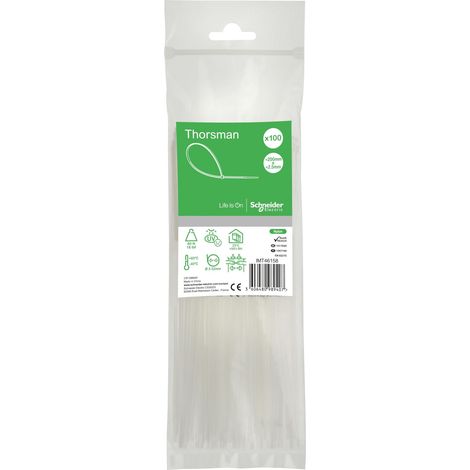 Schneider Electric Thorsman - Fascette stringicavo in poliammide, 200 x 2,5 mm, colore trasparente, varie dimensioni, bordi arrotondati lisci, super resistenti, autobloccanti per la gestione dei cavi (1/2)