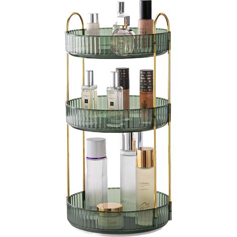1 - Organisateur de maquillage - Organisateur de cosmétiques - Rotation 360° - Rangement salle de bain et bureau - Vert - 3 couches