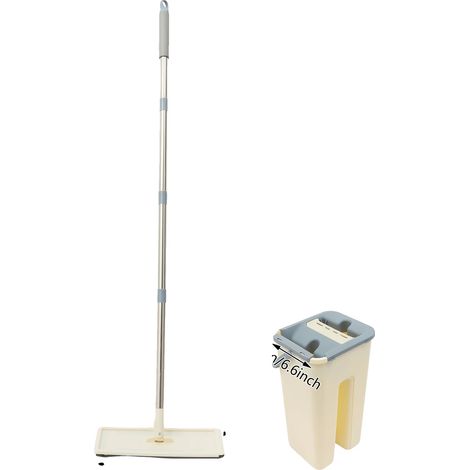 Mop plat, seau de 8L, 10 chiffons réutilisables, BLANC (1/2)