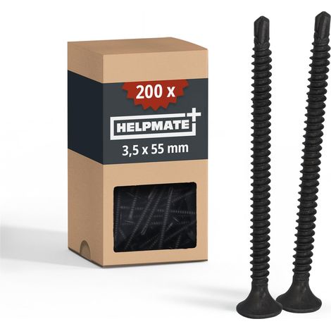 Lot de 200 vis pour cloison sèche 3,5 x 55 mm avec pointe de forage - Phosphatées - Avec entraînement PH2 et filetage fin - Tête trompette pour enfoncer dans les plaques de plâtre