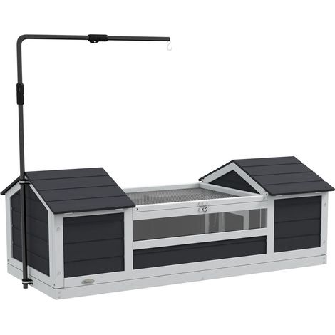 Pour tortue terrestre enclos maison extérieur avec 2 niches support de lampe réglable et vitre acrylique bois gris (1/5)
