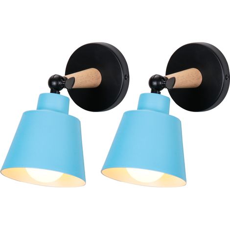 Wandleuchte Holz, Moderne Wandlampe Innen mit Metall Lampenschirm, Wandstrahler Art Licht Decor für Wohnzimmer Schlafzimmer (Blau) 2PCS (1/5)