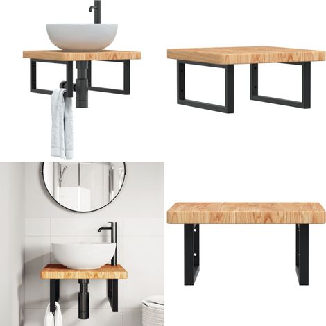 Étagère de vasque murale acier et bois de chêne massif - Étagère de lavabo - Support de vasque
