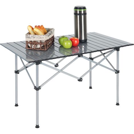 Relaxdays Table de Camping ou de Jardin, Pliable, en Acier Robuste, H x L x P : 55 x 95 x 53 cm, argentée (1/5)