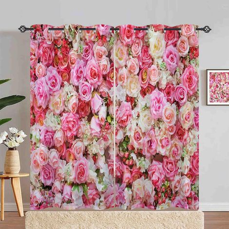 Rideau Occultant Blanc Rouge Fleur Rose Tenture Opaque à Oeillets Draperies Intérieurs Rideau Thermique Isolant pour Maison Chambre Salon Fenetre 2 Pièces L 140 x H 280 cm - 140L X 280H cm (2 Panneaux (1/5)