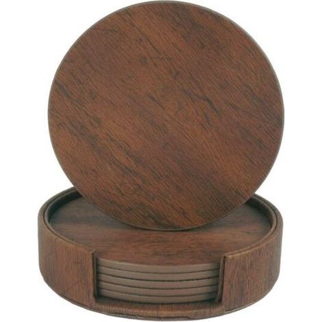 Lot de 6 sous-verres double face en polyuréthane couleur noyer, avec support de rangement marron pour protection et organisation de vos tables