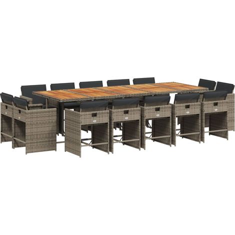 Maison Exclusive - 15-tlg. Garten-Essgruppe mit Kissen Grau Poly