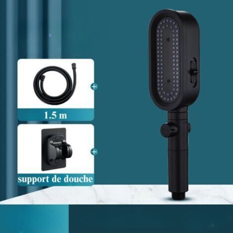 Pommeau de douche 3 modes, adoucisseur d'eau et buses anti-obstruction. 1,5 mètres de tuyau flexible + support.Système de lavage puissant intégré pour nettoyer les baignoires(noir). (1/5)