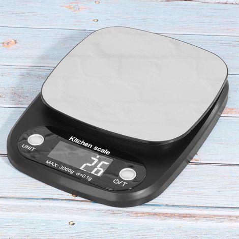 3 kg/0,1 g Schwarze Edelstahl-Küchenwaage, elektronisch und tragbar, ideal zum Kochen und Backen (1/5)