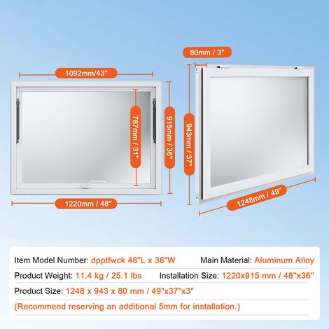 Mophorn-Konzessionsfenster für Imbisswagen, 48 x 36 Zoll, Servicefenster aus Aluminiumlegierung für Imbisswagen – bis zu 85 Grad geöffnetes Stand-Servierfenster mit Markisentür und Zughaken, geeignet