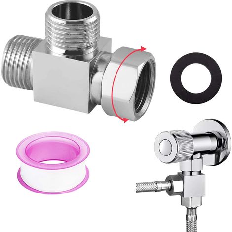 1/2 Robinet 3 Voies WC,Vanne de Dérivation 3 Voies, Valve Inverseur de Douche 3 Voies, Raccord en T 1/2" en Laiton Avec Filetage, Racraccord en T (1/5)