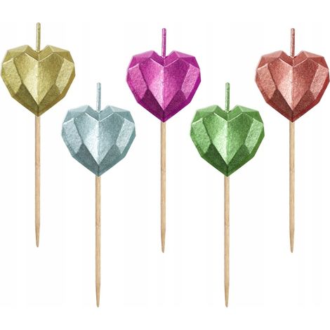 Velas con forma de corazón SU, metalizadas, 5 uds. (1/3)