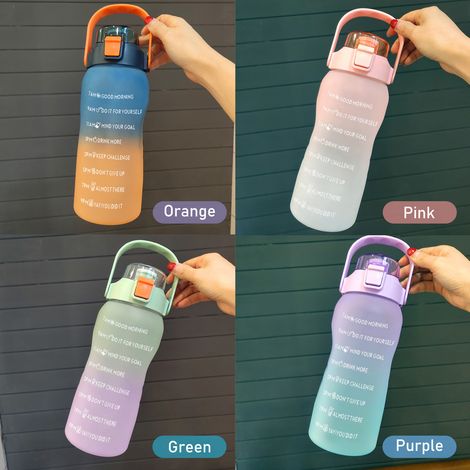 Grüne Sport-Trinkflasche aus Kunststoff mit Farbverlauf, Griff und federbelastetem Deckel, großes Fassungsvermögen (2000 ml) [Englische Version, Mindestbestellmenge 100 Stück pro Farbe]