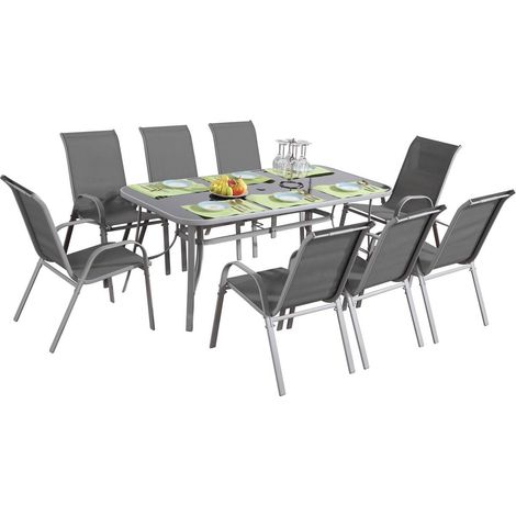 Conjunto De Jardín Mesa + 8 sillas de Textileno "Córdoba + Porto" - Gris Claro (1/5)