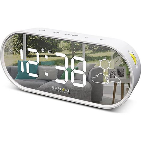HORLOGE SCIENTIFIQUE À AFFICHAGE LED MIROIR, MÉTÉO BLANC, CONNEXION USB