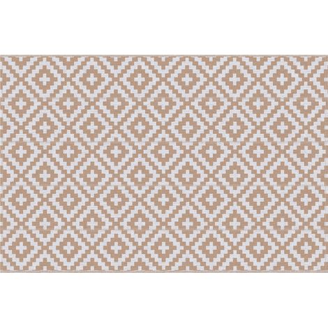 Outsunny Outdoor-Teppich, Grafikdesign – Wendbarer Teppich mit 2 Mustern – Maße: 2,74 m (L) x 1,82 m (B) – Hochdichtes PP, 310 g/m², Weiß/Beige