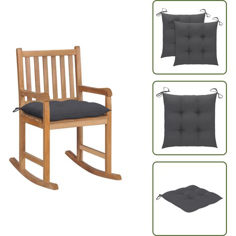 Chaise à bascule avec coussin anthracite Bois de teck solide - Chaise À Bascule - Fauteuil Extérieur - Mobilier De Jardin - Teck - Chaise De Jardin
