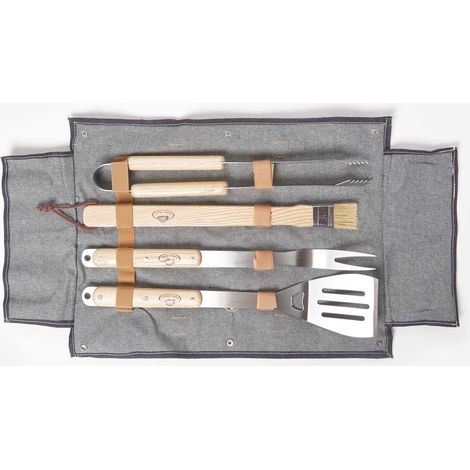 HOMESCAPES BBQ Tool Set in Denim Case - Black - Black