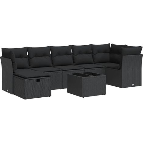 Set de sofás de jardín y cojines 8 piezas ratán sintético negro vidaXL (1/5)