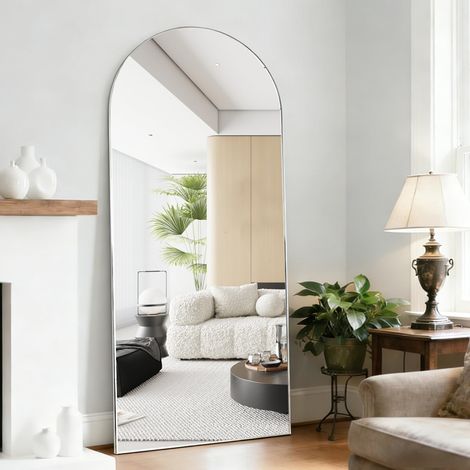 Cassilando – Miroir sur pied arqué 165x60 cm – Verre haute définition – Cadre en aluminium – Installation horizontale ou verticale – Pour chambre et salon