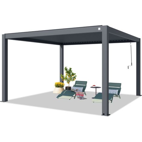PRIMEYARD Pergola 4x4 m Aluminium Pfosten mit Lamellendach aus Aluminium anthrazitfarbene Terrassenüberdachung (1/5)