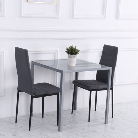 Mesa de comedor cuadrada para 4 personas de vidrio templado, 75 x 75 x 75 cm, gris HAVRYA (1/5)