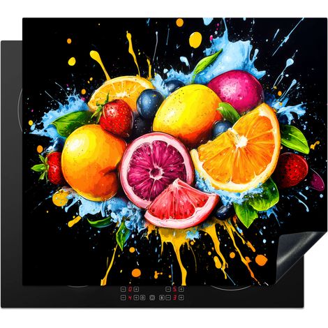 PROTECTION PLAQUE INDUCTION Fruit - Graffiti - coloré - orange - fraise - abstrait Plaque de Deco Cuisine 60x52 cm (1/5)