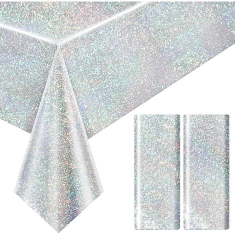 2x Glitzer Tischdecke Silber 137x274cm Einweg für Geburtstage & Partys