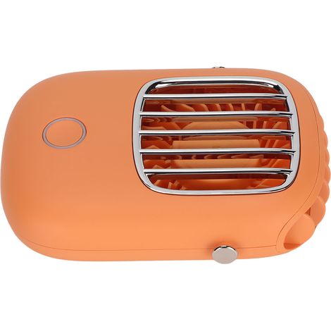 Ventilateur de cou portable mini, rechargeable par USB, à 3 vitesses et flux d'air vertical mains libres, avec cordon ajustable, orange. (1/5)