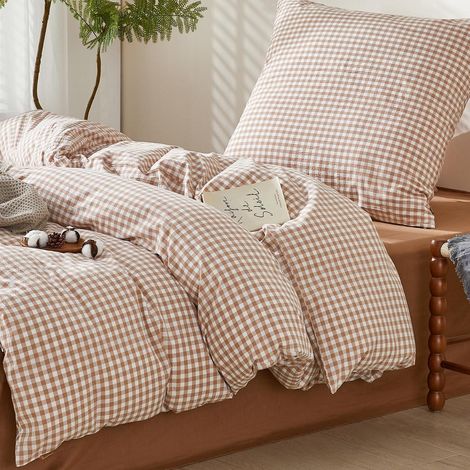 Bettwäsche-Set 155x220 cm Baumwolle Gewaschen Kariert 2-teilig Oeko-Tex Zertifiziert