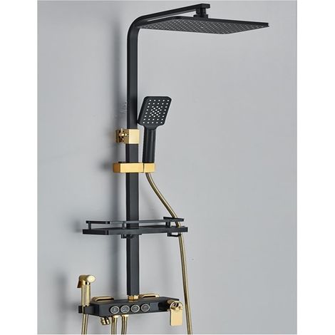 Ensemble de douche mitigeur thermostatique intelli Système de douche de salle de bain à affichage numérique, ensemble noir de robinet de douche thermostatique, robinet de douche à effet pluie moderne (1/5)