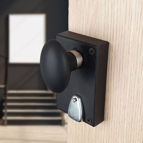 Ouvre&Déco – Boutons de porte intérieure OLIVES en porcelaine noire – Finition nickel mat – Carré 6/7mm – Saillie 53mm pour prise en main confortable
