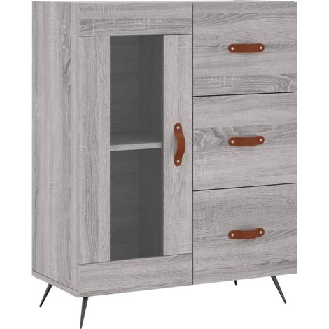 Buffet bahut commode armoire meuble de rangement organisateur cuisine salle de séjour salon sonoma 69,5 x 34 x 90 cm bois d'ingénierie gris (1/5)